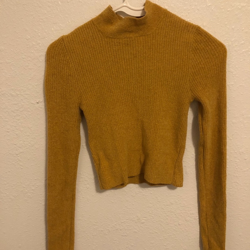 Mustard Mock Neck Long Sleeve Sweater Shirt
